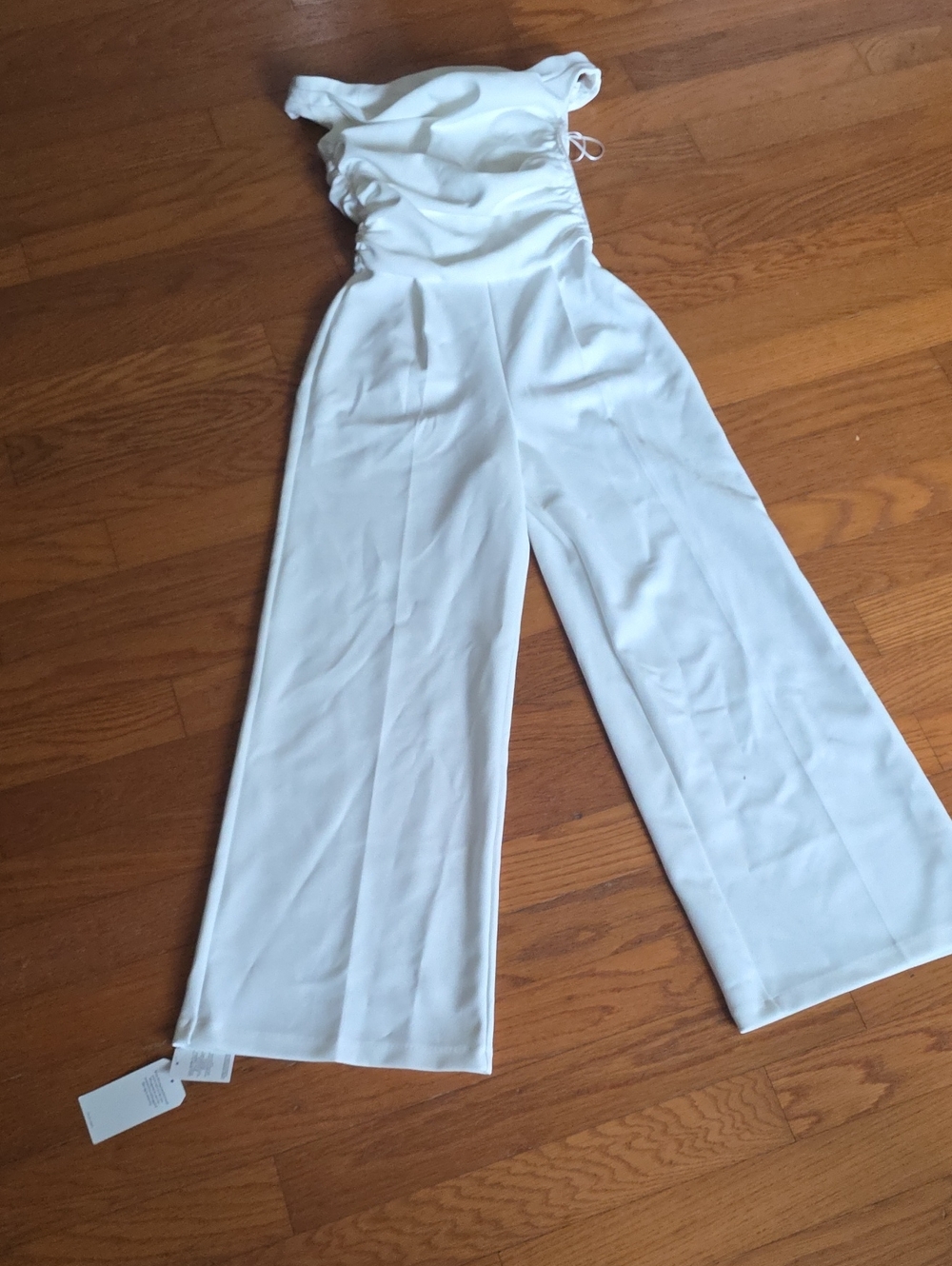 Abercrombie & Fitch White Off-Shoulder Wide-Leg Jumpsuit